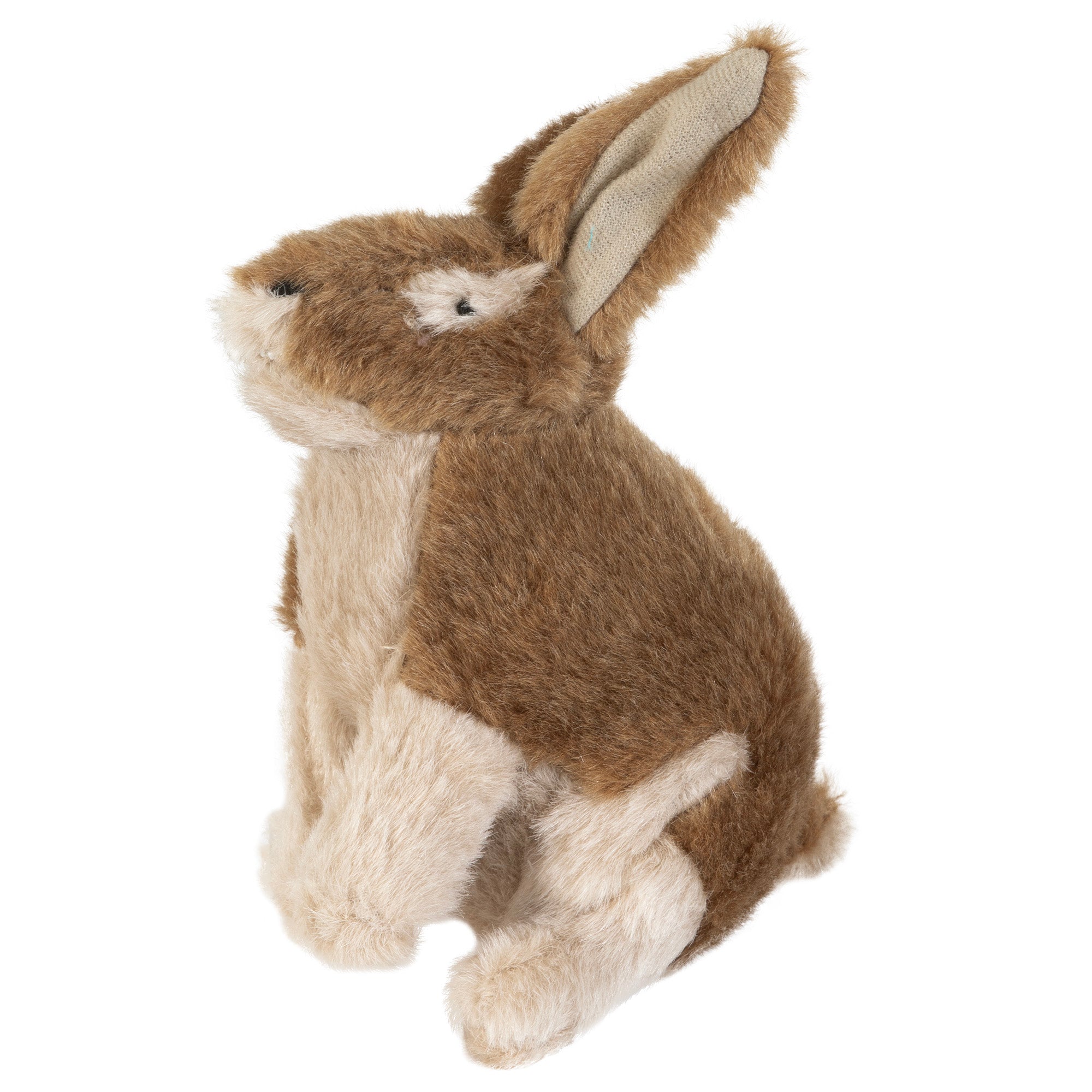 The Hyperpet Hyper Pet Wildlife Rabbit Dog Toy With Squeaker features brown and white fur, sits upright with one ear up and one floppy, and has a charming expression sure to delight both pet parents and their little ones.