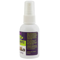 The 2 oz. Mad Cat Frisky Spritz Catnip Spray, featuring a playful cat graphic and white cap, contains a unique blend of water, surfactant, and North American catnip oil—ideal for refreshing your cat toys.