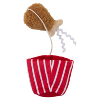 The Mad Cat Catucky Fried Chicken is a plush toy designed like fried chicken in a red and white striped box, complete with a string and North American catnip for enhanced feline attraction.