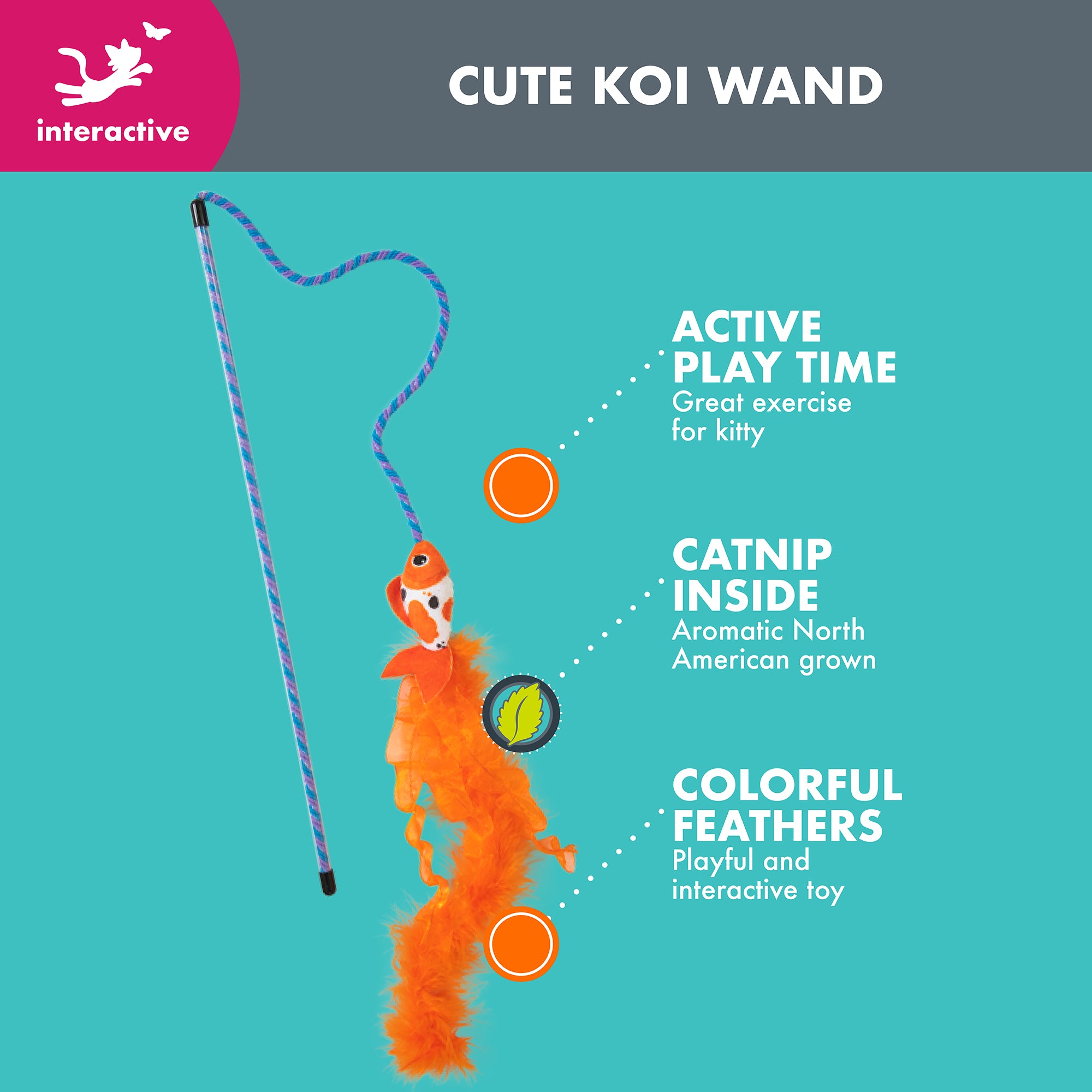 Quirky Kitty Cute Koi Wand Cat Toy