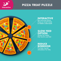 The Quirky Kitty Pizza Puzzle by Quirky Kitty is a round, interactive toy for cats, featuring removable slices with vibrant toppings. It doubles as a slow feeder to reduce boredom and boost mental exercise, offering an engaging experience for your furry friend.