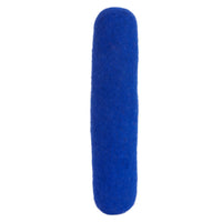 A vibrant blue, cylindrical JW Wool-ee Crunch Stick from Jw stands out against a white backdrop, resembling an antimicrobial dog toy that promotes your pets dental health.