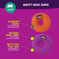 Introducing the Mad Cat Wacky Wool Rings, a vibrant pair of orange and purple cat toys. These rings feature the playful SilverNip blend of catnip and silvervine. Crafted from natural wool fiber with a lightweight design, theyre perfect for effortless feline fun.