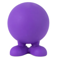 The JW Cuz Dog Toy by Jw is a durable, purple rubber ball with small feet, resembling a fun cartoon character without a face or arms. Its an amusing addition to your dogs toy collection, set against a white background.