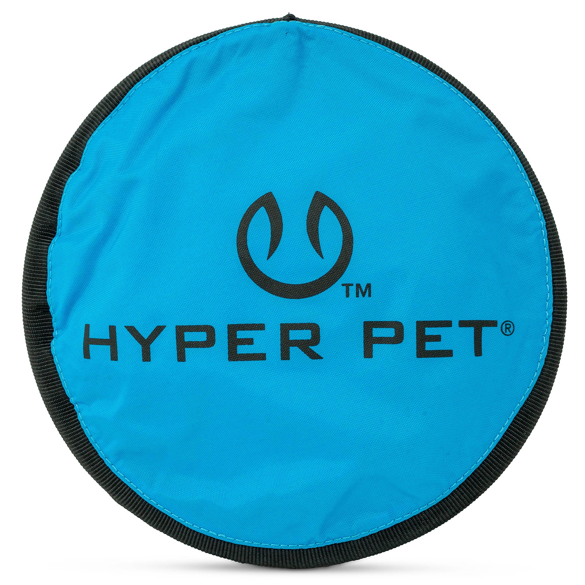 The Hyper Pet Flippy Flopper 9 Flying Disc by Hyperpet is a round, interactive dog toy featuring a blue surface with Hyper Pet and its logo in black. The edge is lined in black, making it ideal for toss-and-fetch fun for playful pups.