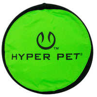 The Hyper Pet Flippy Flopper 9 Flying Disc in bright green with a black border features the Hyperpet logo and name centered, offering interactive toss-and-fetch fun for your dog.