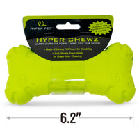 Introducing the Hyper Pet Chewz Bone Dog Toy by Hyperpet—a bright yellow, 6.2-inch bone-shaped toy made from non-toxic, durable EVA foam. Ideal for powerful chewers, it ensures durability and floatability for exciting playtime adventures.