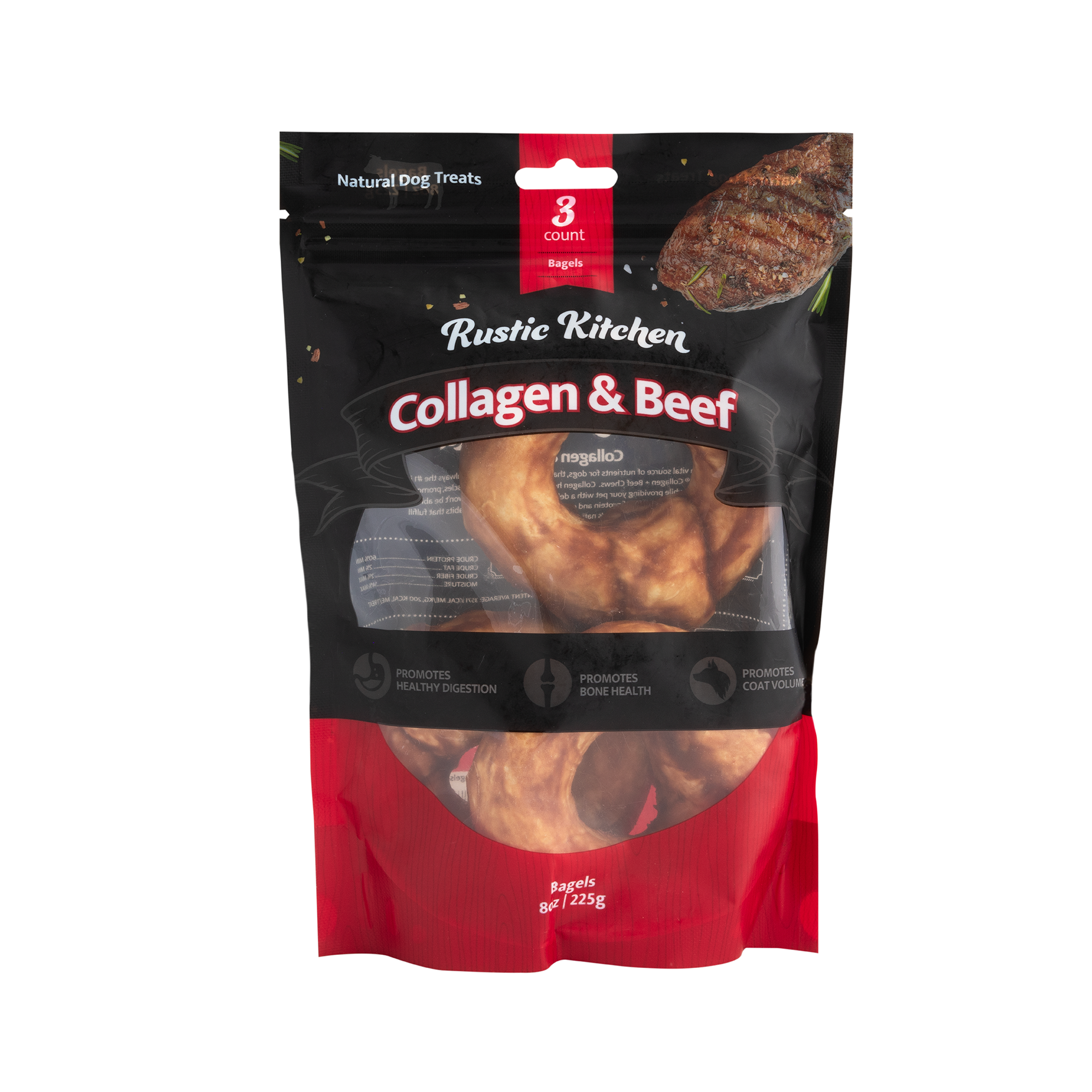 Rustic Kitchen Collagen Bagel Dog Treat in the flavor Collage and Beef