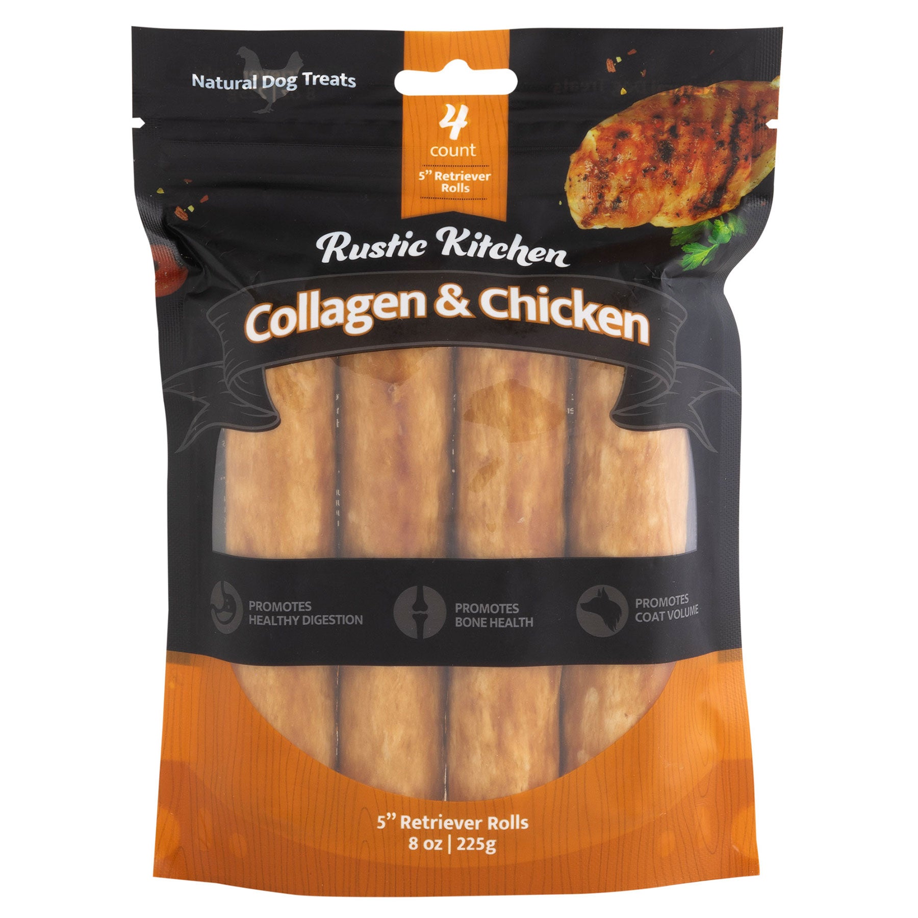 Rustic Kitchen Collagen Retriever Rolls Chiicken Flavored Dog Treat. SKUS: 71232,71233