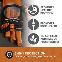 Rustic Kitchen Collagen Retriever Sticks, chicken-flavored dog treats, feature natural ingredients for healthy digestion and bones. The 5-in-1 Protection supports dental, coat, skin, joints, and muscles with no artificial additives. Perfect for fans of Charlie’s Wholesome Turkey & Chicken Chews.