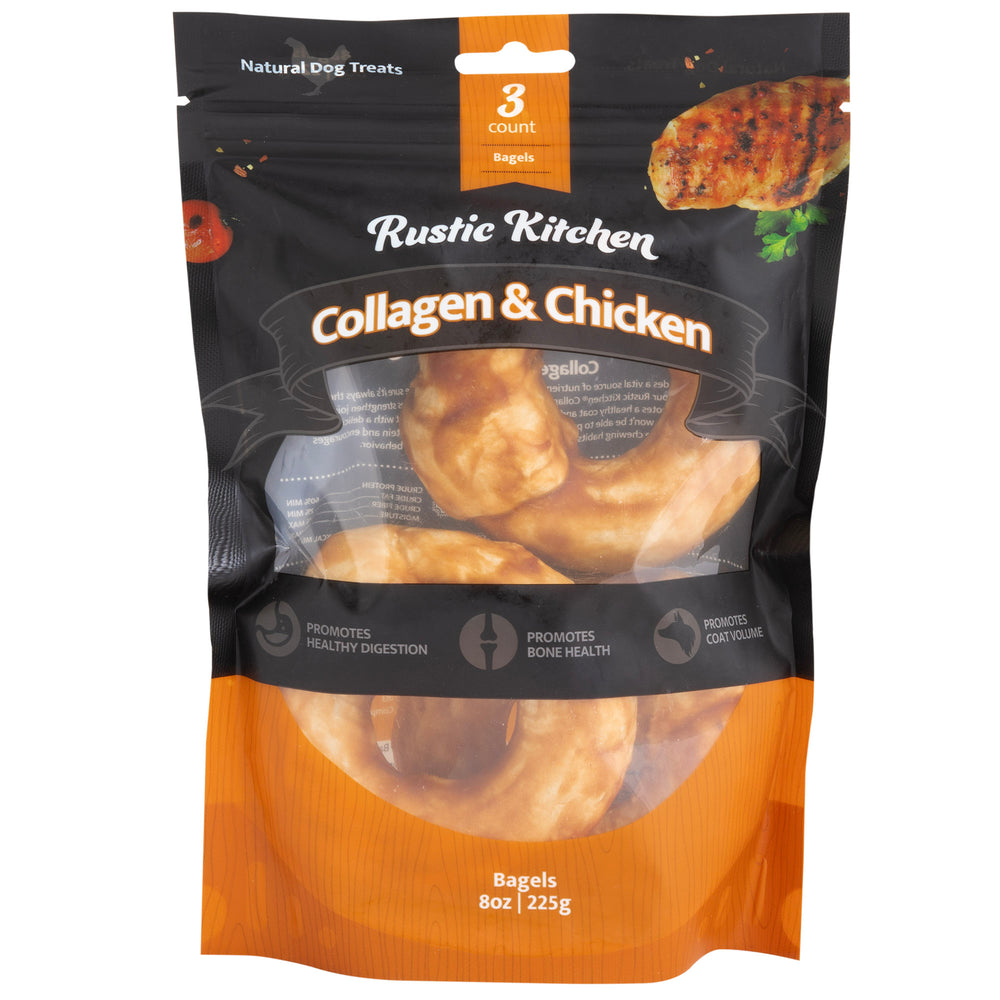 Rustic Kitchen Collagen Bagel Dog Treat in the flavor Collage and Chicken