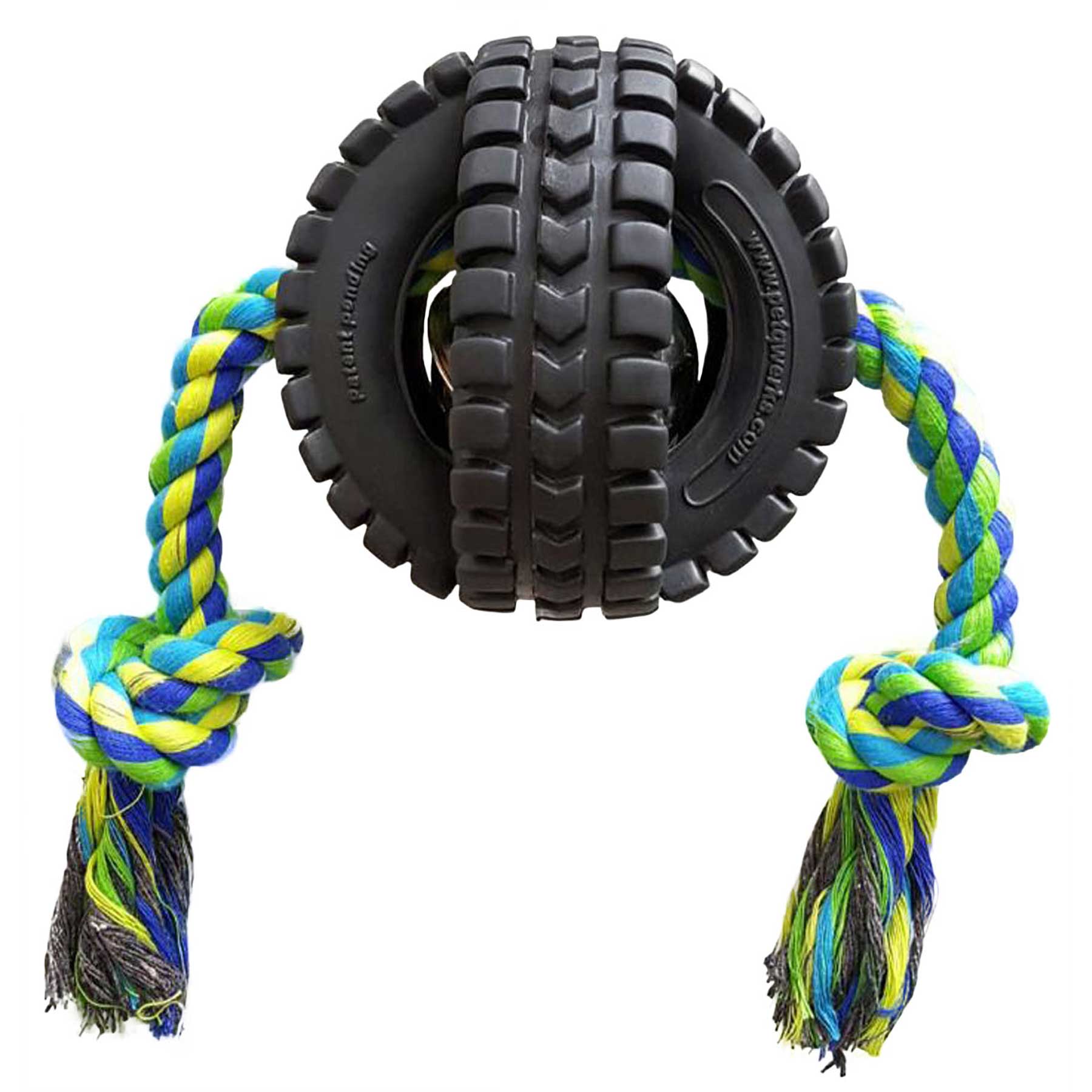 Dog toy tire outlet on a rope